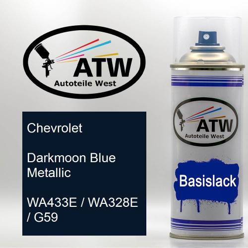 Chevrolet, Darkmoon Blue Metallic, WA433E / WA328E / G59: 400ml Sprühdose, von ATW Autoteile West.